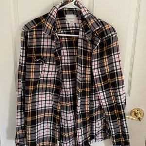 American Eagle Mens Flannel - Black/White/Yellow Size M